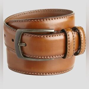 Joseph Abboud Men’s Brown Italian Leather Belt Brushed Distressed Brass Buckle